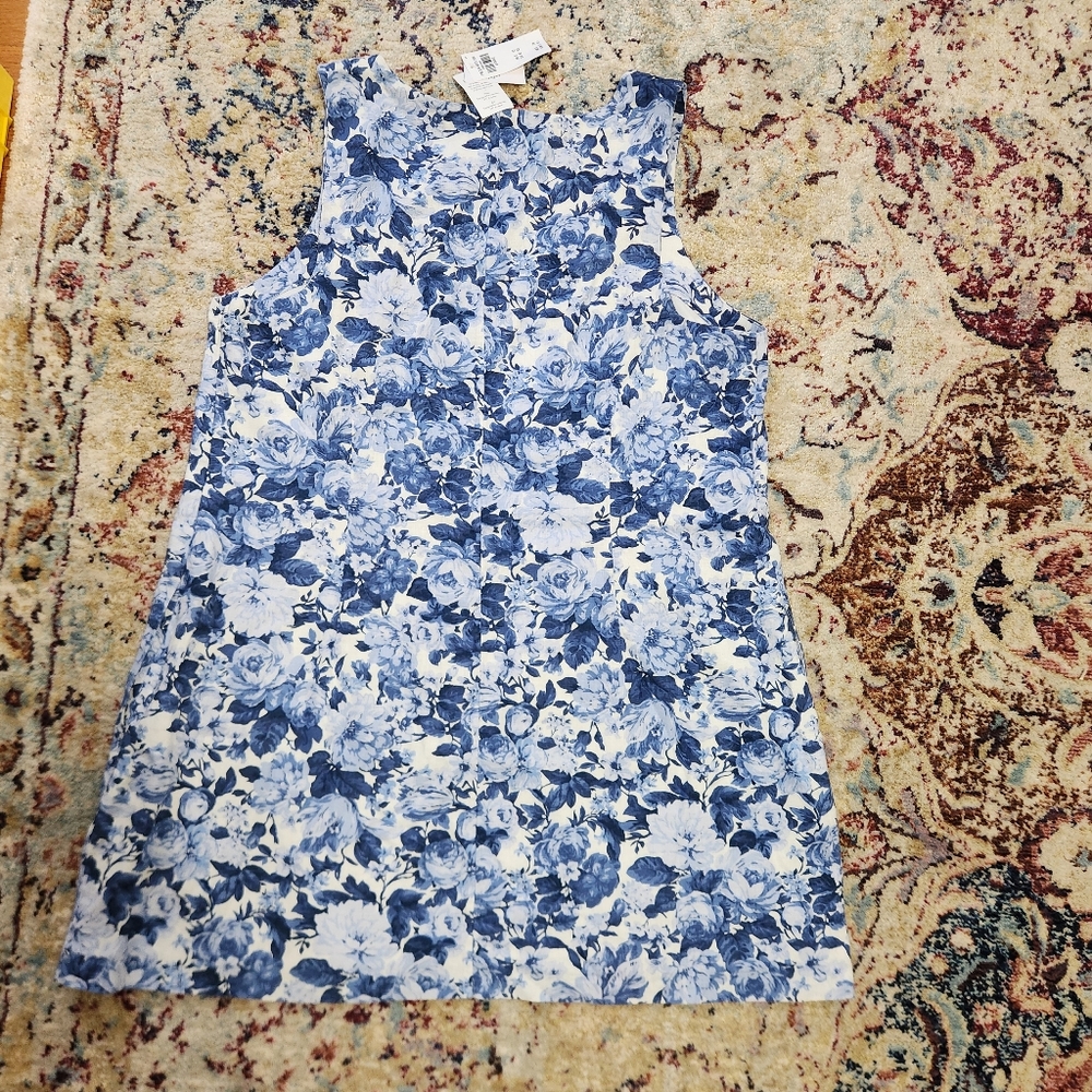 Abercrombie & Fitch Square Neck Linen-Blend Blue Floral Mini Dress Size XL - Picture 4 of 15
